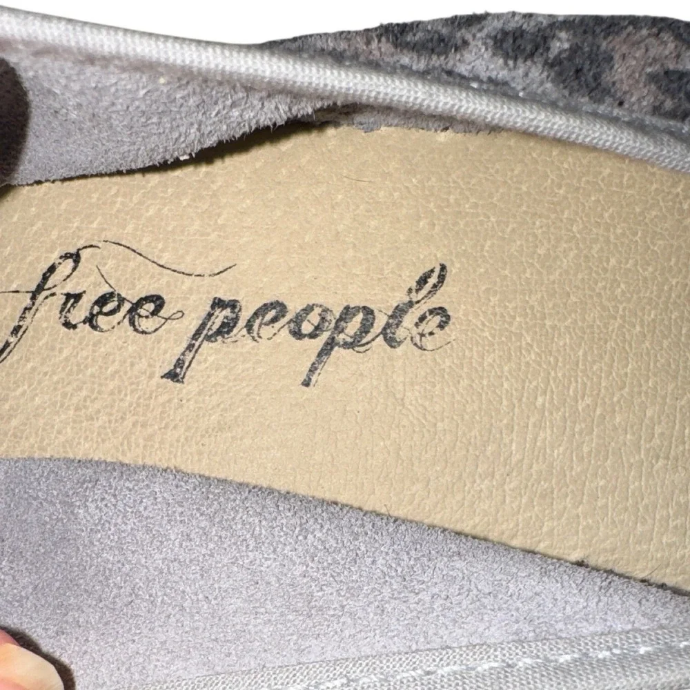 Free People Leopard Print Espadrille Flats Grey Animal Slip On Shoes Size 38